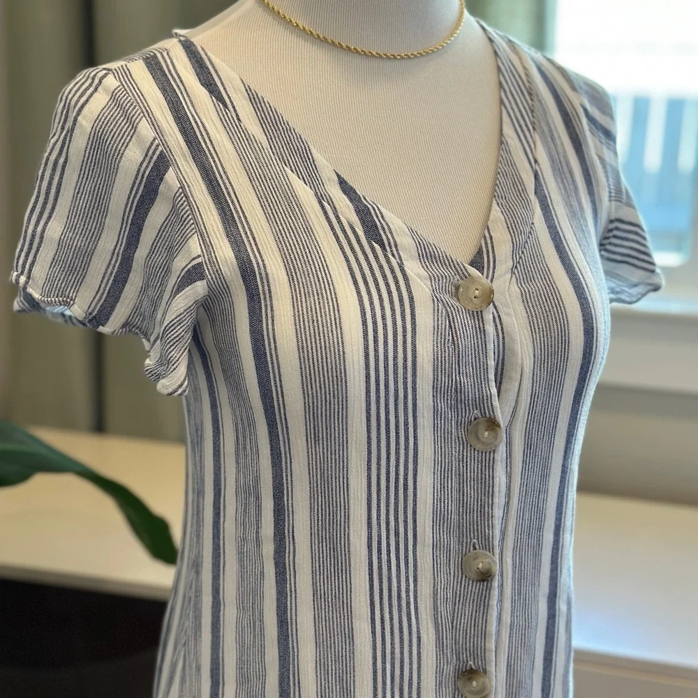Altar'd State Blue and White Striped Button-Front Mini Dress